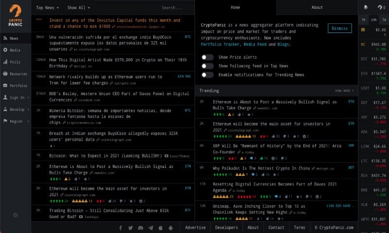 Dashboard CryptoPanic