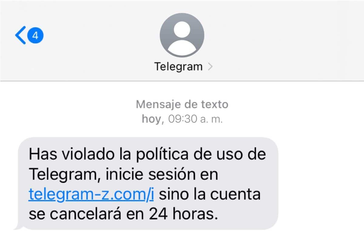 Mensaje falso de telegram