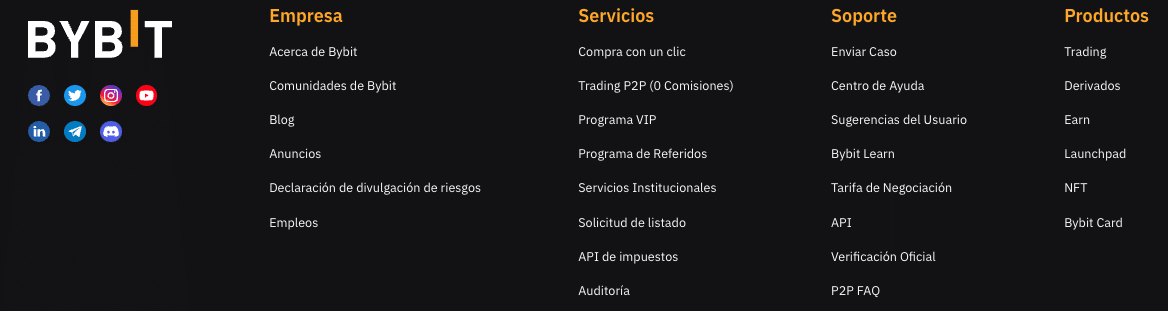 Footer de Bybit