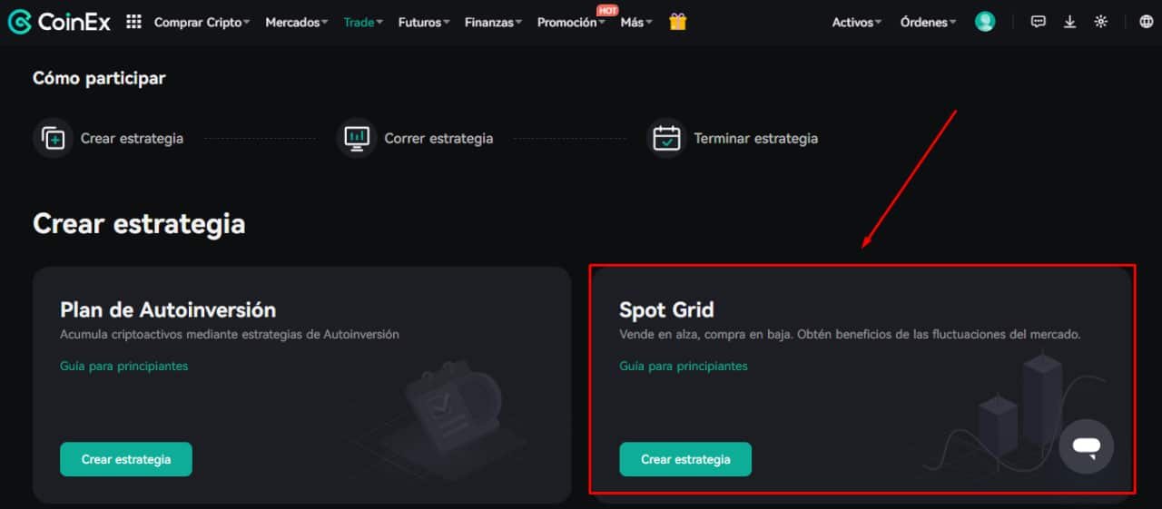 crear estrategia spot grid coinex 2