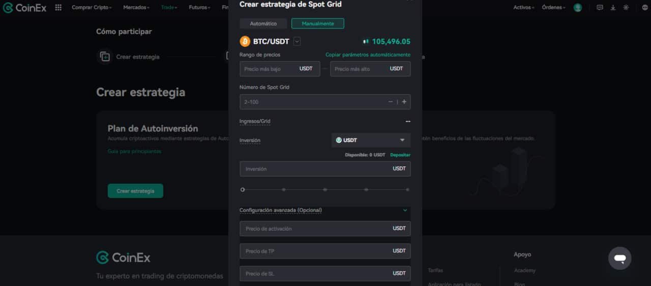 crear estrategia spot grid coinex 5